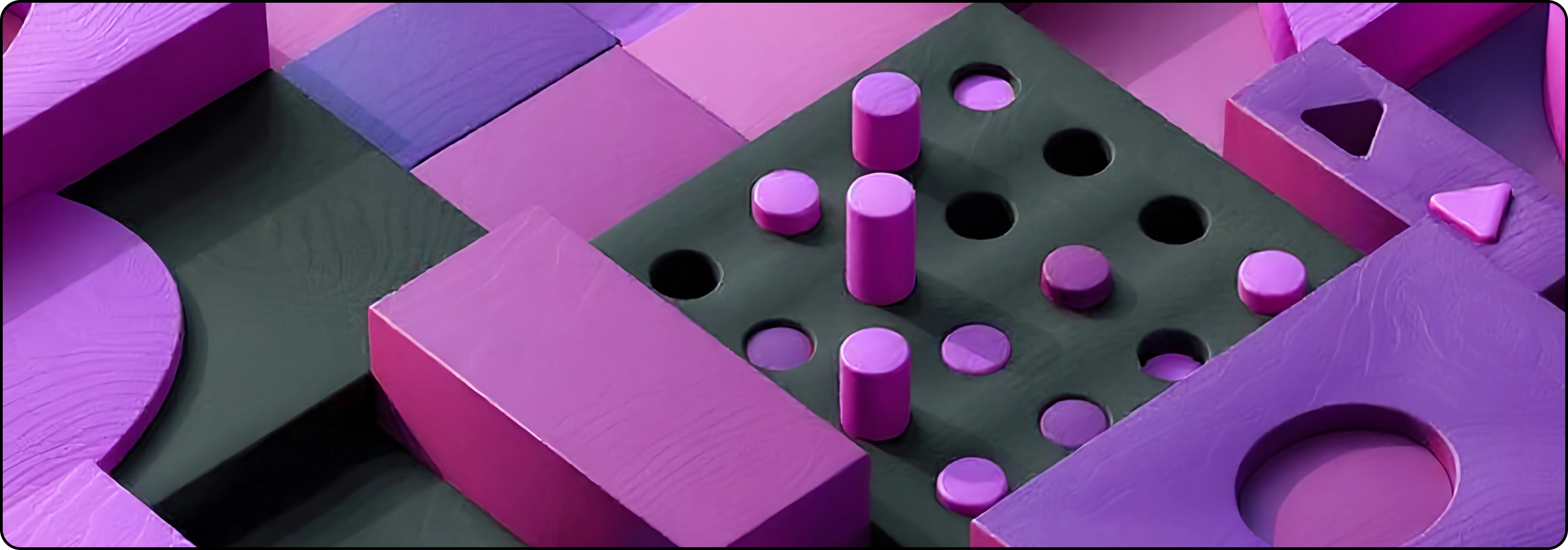Abstrakti violetinių geometrinių figūrų kompozicija verslo, vadybos ir ekonomikos temai.