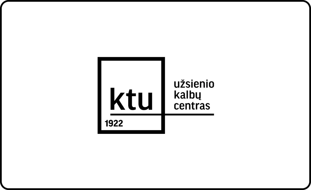 KTU Užsienio kalbų centro logotipas, žymintis universiteto ekspertiškumą kalbų mokymo srityje.